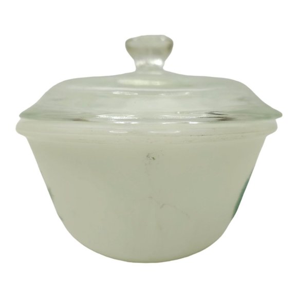 Vintage Glasbake J235 1Qt Casserole Dish Herb Garden Pattern With Lid Milk Glass - Picture 3 of 16